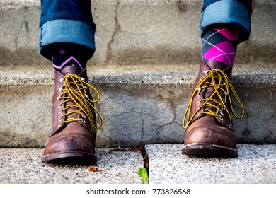 Boots And Mismatched Socks