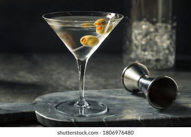 Boozy Dry Vodka Martini with Green Olives