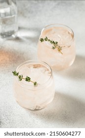 Boozy Pink Rose Wine Spritzer With Ice And Thyme