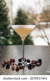 Boozy PIsco Sour Cocktail In Martini Glass