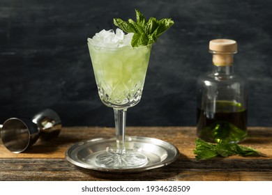 Boozy Refreshing Absinthe Frappe Cocktail With Ice And Mint