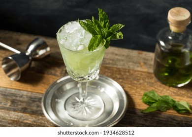 Boozy Refreshing Absinthe Frappe Cocktail With Ice And Mint