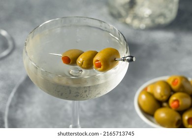 Boozy Refreshing Dry Gin Martini with Olive Garnish