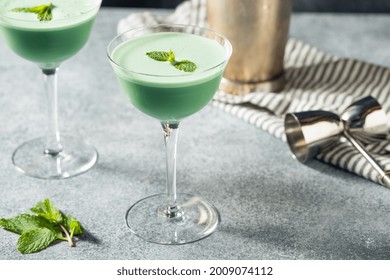 Boozy Refreshing Green Grasshopper Cocktail with Mint and Cream