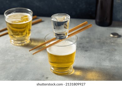Boozy Refreshing Japanese Sake Bomb Cocktail with Beer