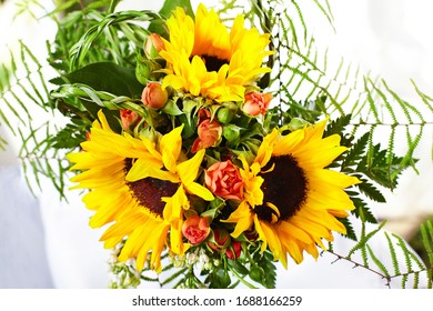 Boquet Of Flowers In Glass Vase