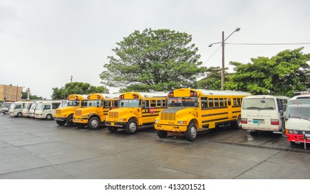 BOQUETE/PANAMA - OCTOBER 2 2014: Yellow school buses at Boquete bus station