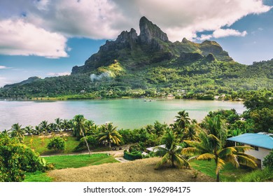 Bora Bora And Mount Otemanu Nature Landscape In Tahiti, French Polynesia With Coral Lagoon Sea And Mt Pahia, Mt Otemanu, Tahiti, South Pacific Ocean