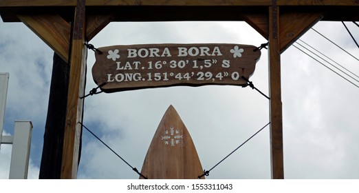 Bora Bora Sign with Longitude and Latitude