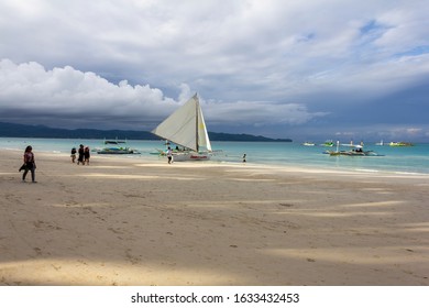 Boracay 18 SEP 2015, Philippines: Sailing boats (paraw) at the famous White Beach