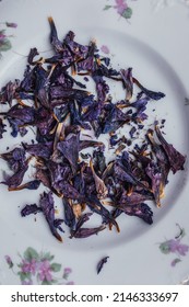 Borage Tea Flowers On White Plate, Gol Gavzaban In Farsi, Persian Tea