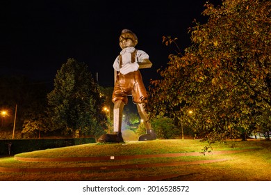 Boras, Sweden July 28, 2021 A Statue By American Artist Jim Dine Of Pinocchio At A Traffic Circle.