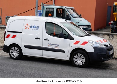 Bordeaux , Aquitaine  France - 01 14 2022 : Dalkia Edf Logo Brand And Text Sign On White Panel Van Truck Of French Electricity Provider Distribution Company