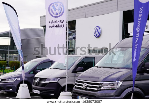 Bordeaux , Aquitaine /
France - 02 01 2020 : Volkswagen car dealership sign logo on flag
utility cars van 