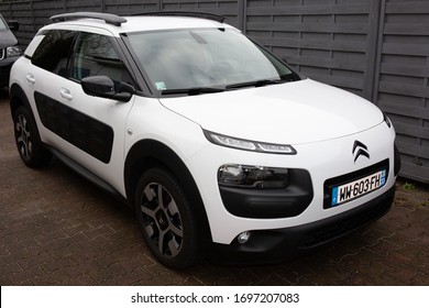 Bordeaux , Aquitaine / France - 03 30 2020 : Citroen C4 Cactus Car White Black Front Vehicle Parked In Street