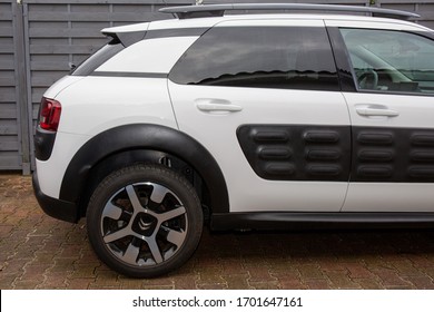 Bordeaux , Aquitaine / France - 03 30 2020 : Citroen C4 Cactus Car White Black Rear Side Vehicle Parked In Street