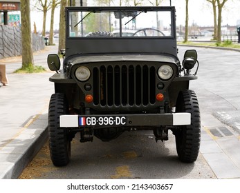 Bordeaux , Aquitaine  France - 04 05 2022 : Jeep Military WwII Vintage Old Timer Car Parked In City Street