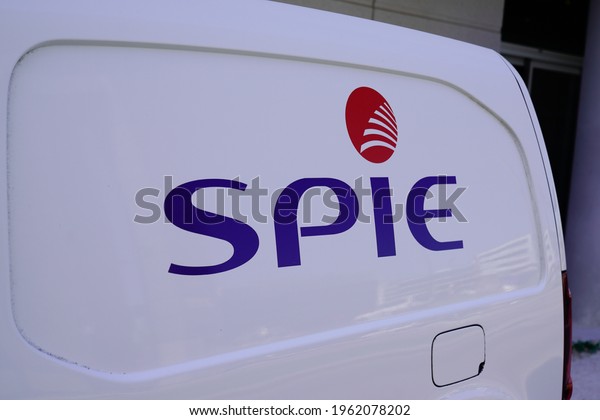 Bordeaux , Aquitaine France -\
04 22 2021 : Spie logo brand and text sign on panel van car french\
company fields of electrical mechanical climatic engineering\
energy