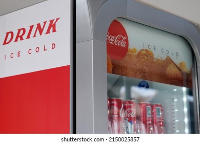 Bordeaux , Aquitaine  France - 04 24 2022 : Coca Cola Ice Cold Drink Sign Logo And Brand Text On Coffee Fridge Store Cafe Bar