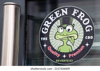 Bordeaux , Aquitaine  France - 05 15 2022 : green frog cbd shop brand logo and text sign of store marijuana Cannabidiol products boutique