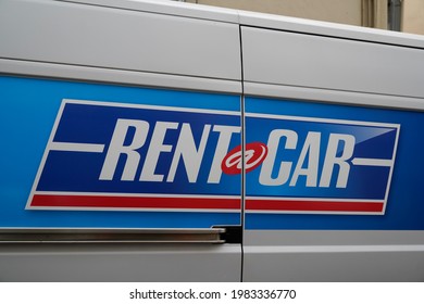 Bordeaux , Aquitaine France - 05 27 2021 : Rent A Car Logo Brand And Text Sign On White Panel Van Truck Of Mobility Rent Agency Vehicle