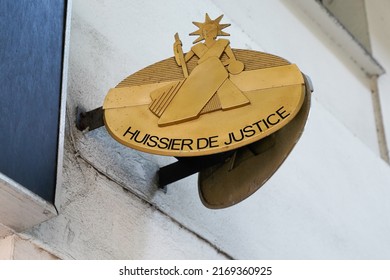 Bordeaux , Aquitaine  France - 06 15 2022 : huissier de justice logo brand and text sign office bailiff agency building wall facade French