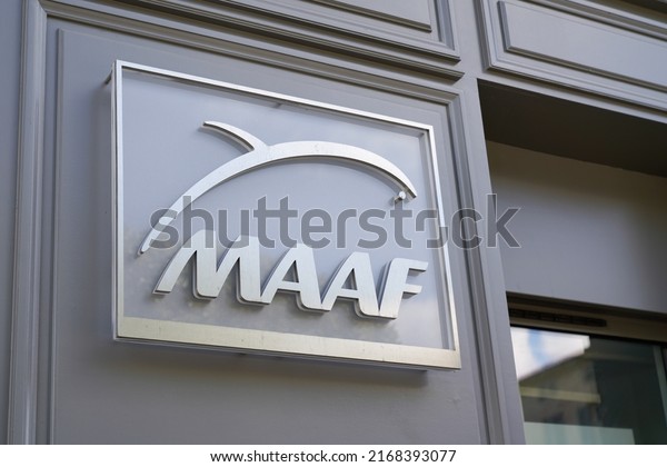 Bordeaux ,\
Aquitaine  France - 06 15 2022 : MAAF logo brand and text sign on\
facade office store insurance agency\
wall
