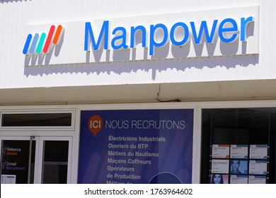 Bordeaux , Aquitaine / France - 06 20 2020 : Manpower Sign Text Logo On Building Agency Of Employment Staffing Firm Office