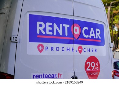 Bordeaux , Aquitaine  France - 08 10 2022 : Rent A Car Logo Brand And Text Sign On White Panel Van Truck Of Mobility Rental Truck Agency Vehicle