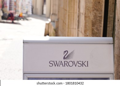 Bordeaux , Aquitaine / France - 08 20 2020 : Swarovski Logo And Text Sign Front Of Store Of Austrian Producer Of Jewelry Luxury Cut Lead Glass Crystal