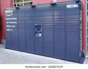 Bordeaux , Aquitaine  France - 09 14 2022 : Amazon Locker Logo Brand And Text Sign On Hub Lockers Delivery Store Self Service Delivery Location To Pick Up Parcel