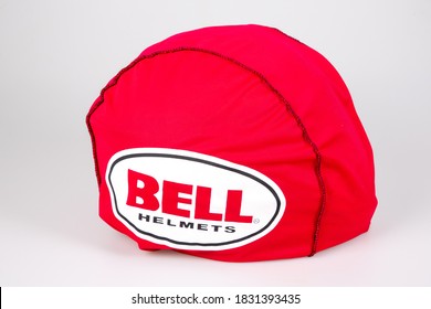 Bordeaux , Aquitaine / France - 10 01 2020 : Bell Helmet Motorbike Cover Red With Logo And Text Sign Brand Accessories Motorcycle 