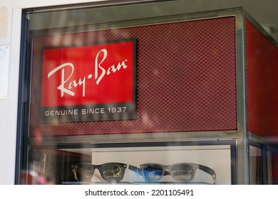 Bordeaux , Aquitaine  France - 10 09 2022 : Ray Ban Sign Brand And Text Logo Facade Store Of Sunglasses Branding In Windows Shop Front