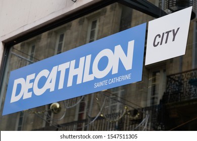 Bordeaux , Aquitaine / France - 10 30 2019 : decathlon city sign store logo in shop building bordeaux town sporting goods retailer brand