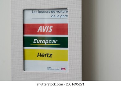 Bordeaux , Aquitaine France - 11 11 2021 : Europcar Avis hertz logo text sign and brand logo car rental company