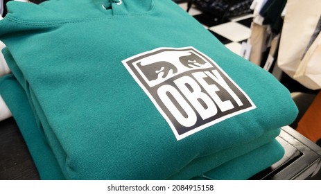 Bordeaux , Aquitaine , France - 12 01 2021 : Obey Logo Brand And Text Sign Clothing Sweatshirt Shepard Fairey Street Artists Brand