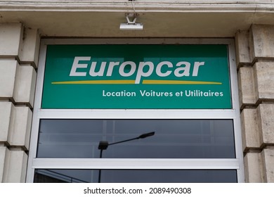 Bordeaux , Aquitaine  France - 12 05 2021 : europcar logo brand and text sign on wall facade entrance agency of rental vehicles car van truck