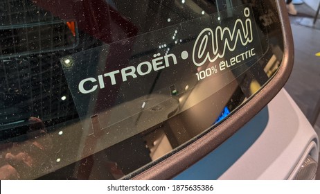 Bordeaux , Aquitaine  France - 12 12 2020 : Citroen Ami Electric Car Logo And Sign On Rear Ev Vehicle