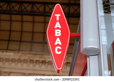 Bordeaux , Aquitaine  France - 12 25 2020 : Tabac Text White Brand Sign And Red Logo French Store Tobacco Shop