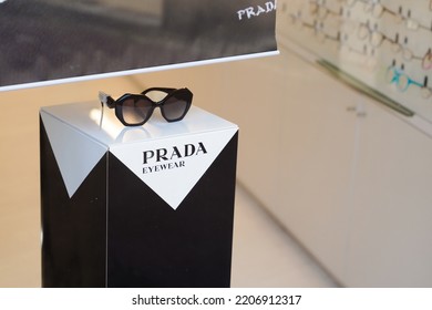 Bordeaux , Aquitaine  France - 25 09 2022 : Prada Eyewear Logo Sign And Text Brand Front Store Italian Luxury Fashion House Produce Fashion Glasses Accessories