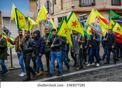Bordeaux, France - December 7 2019 : Kurds protest in the city centre of Bordeaux against the Turkey's military action in northeastern Syria