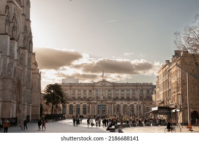 BORDEAUX, FRANCE - FEBRUARY 25, 2022: Palais Rohan Palace, The Bordeaux City Hall (or Mairie-Hotel De Ville) On Place Pey Berland. It's The Head Of City Administration And Local Politics.

