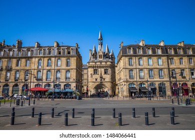 Bordeaux, France - July 2019 : Porte Cailhau, a famous medieval gate of the old city walls of Bordeaux