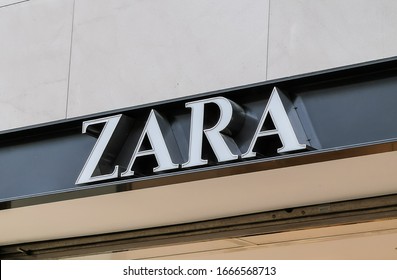 BORDEAUX, FRANCE, March 07, 2020 : ZARA spanish apparel retailer company that sells fashion, clothing. Store brand logo sign on facade.