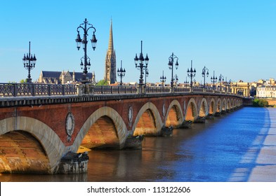 Bordeaux River Bridge With St Michel Cathedral