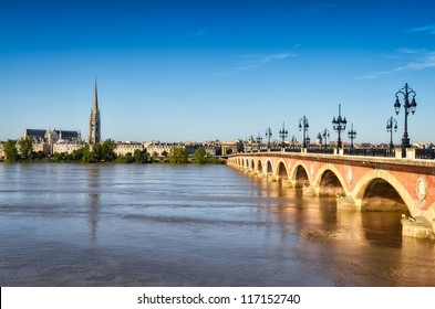 Bordeaux River Bridge With St Michel Cathedral