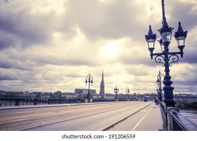 Bordeaux River Bridge With St Michel Cathedral 