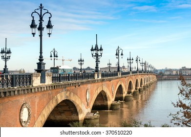 Bordeaux River Bridge With St Michel Cathedral, France