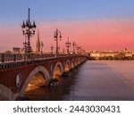 BORDEAUXFRANCE - SEPTEMBER 19 : The Pont de Pierre Spanning the River Garonne in Bordeaux France on September 19, 2016