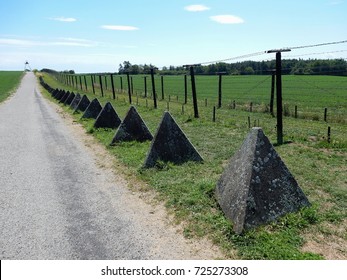 Border Barriers With Watch Tower In The Distance, Remains Of The Iron Curtain In Cizov, Czech Republic, August 2017